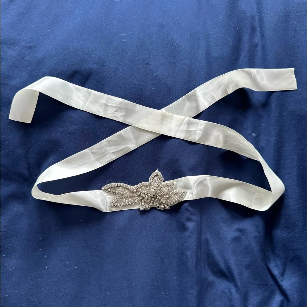 Elegant Ivory Bridal Sash with Crystal Applique